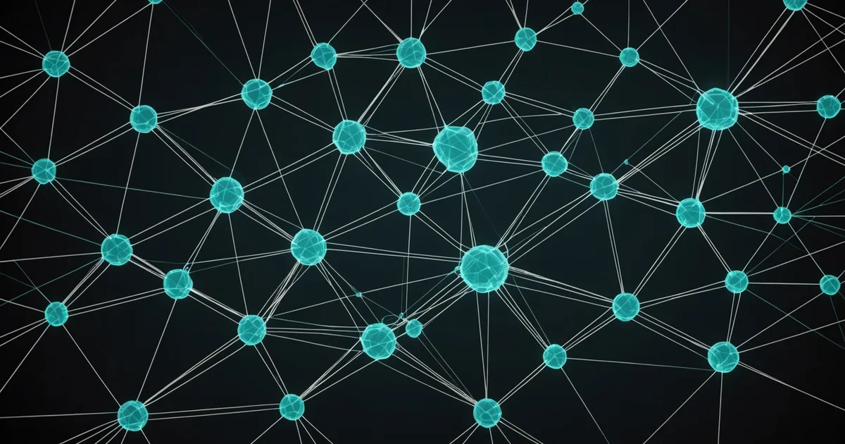 Abstract visualization representing entity resolution, merging duplicate data nodes into one unified record